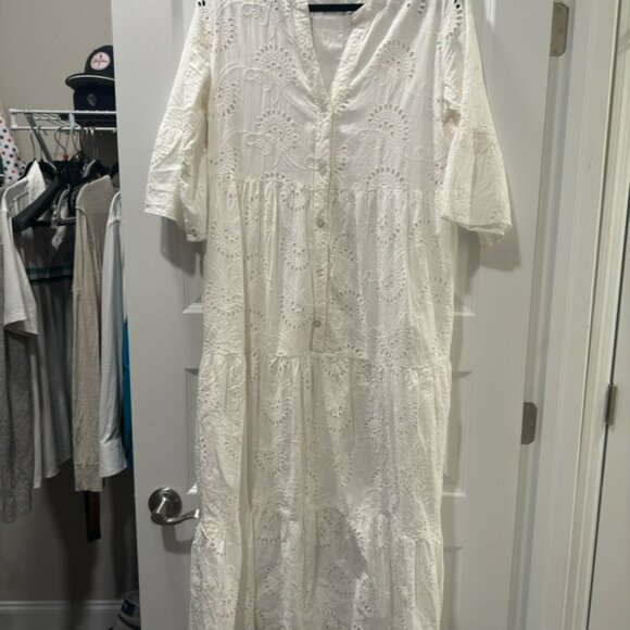 White Tiered Buttoned Maxi Sundress - Picture 1 of 1